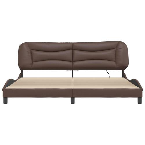 Sengeramme med LED-lys 200x200 cm kunstlæder brun