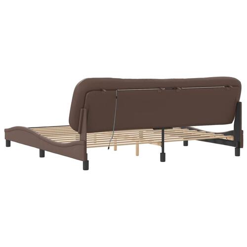 Sengeramme med LED-lys 200x200 cm kunstlæder brun