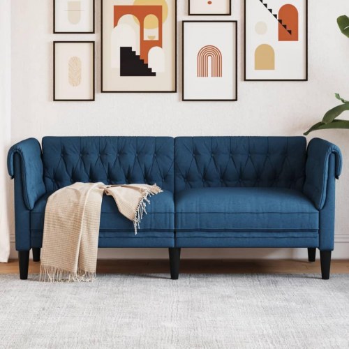 2-personers Chesterfield-sofa i stof - blå