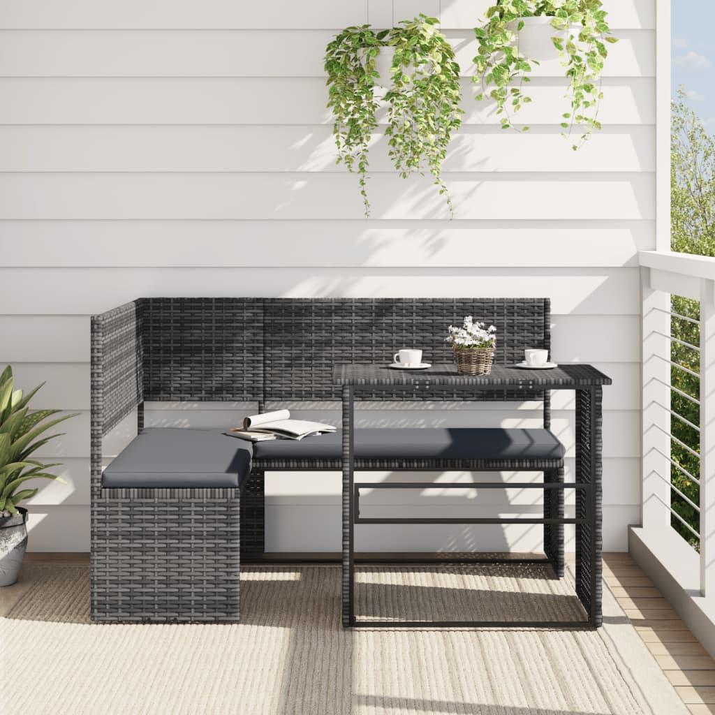 Havesofa med bord og hynder L-formet polyrattan grå billede