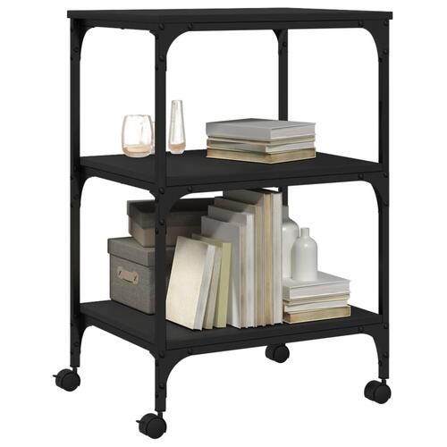 Printerstativ 50x41x75 cm 3 hylder konstrueret træ sort