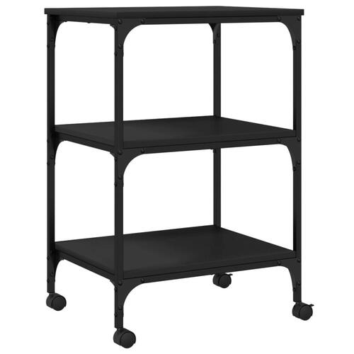 Printerstativ 50x41x75 cm 3 hylder konstrueret træ sort
