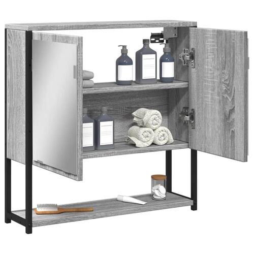 Skab med spejl 60x16x60 cm konstrueret træ grå sonoma-eg