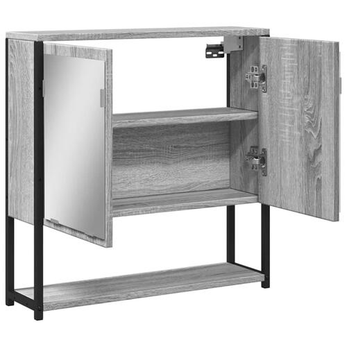 Skab med spejl 60x16x60 cm konstrueret træ grå sonoma-eg