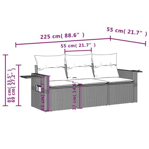 Sofasæt til haven 3 dele med hynder polyrattan brun