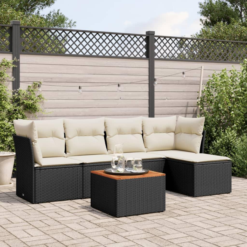 Sofasæt til haven 6 dele med hynder polyrattan sort