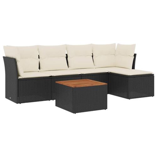 Sofasæt til haven 6 dele med hynder polyrattan sort