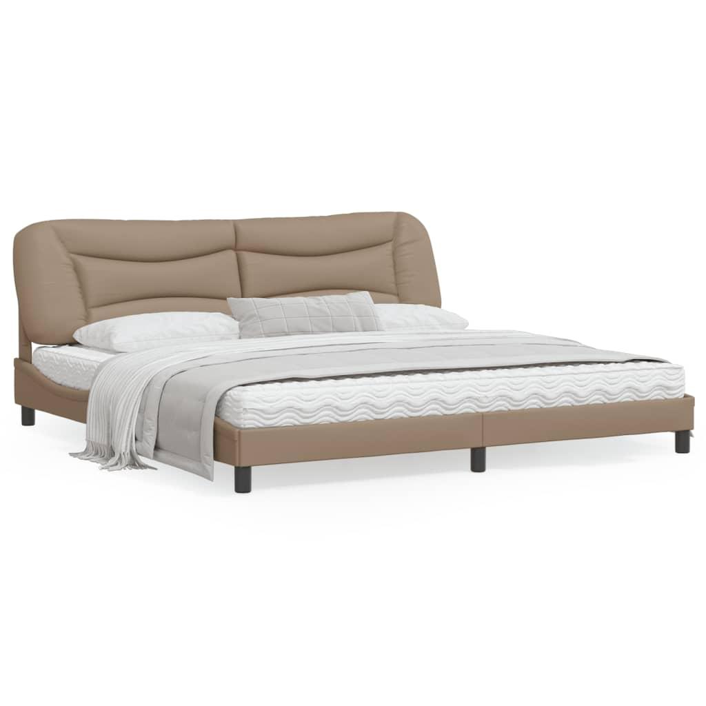 Sengeramme med LED-lys 200x200 cm kunstlæder cappuccinofarvet