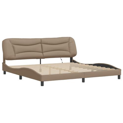 Sengeramme med LED-lys 200x200 cm kunstlæder cappuccinofarvet