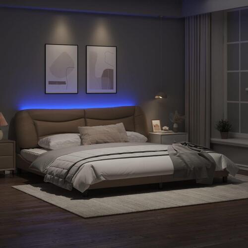 Sengeramme med LED-lys 200x200 cm kunstlæder cappuccinofarvet