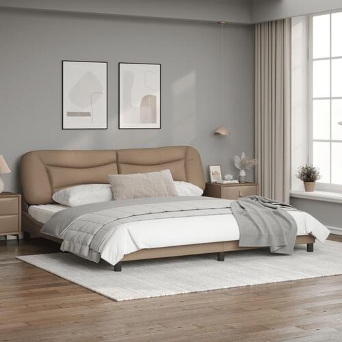 Sengeramme med LED-lys 200x200 cm kunstlæder cappuccinofarvet