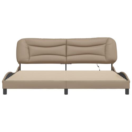 Sengeramme med LED-lys 200x200 cm kunstlæder cappuccinofarvet