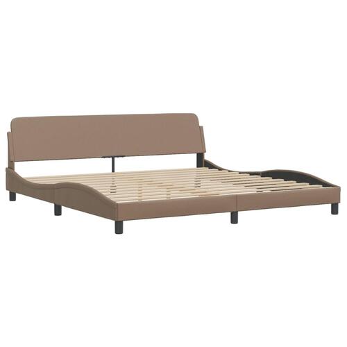 Sengeramme med LED-lys 200x200 cm kunstlæder cappuccinofarvet