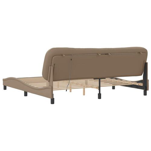 Sengeramme med LED-lys 200x200 cm kunstlæder cappuccinofarvet