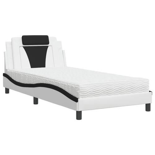 Seng med madras 100x200 cm kunstlæder hvid og sort