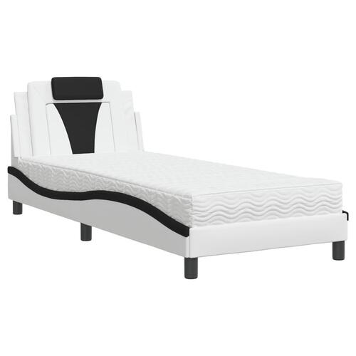 Seng med madras 90x200 cm kunstlæder sort og hvid