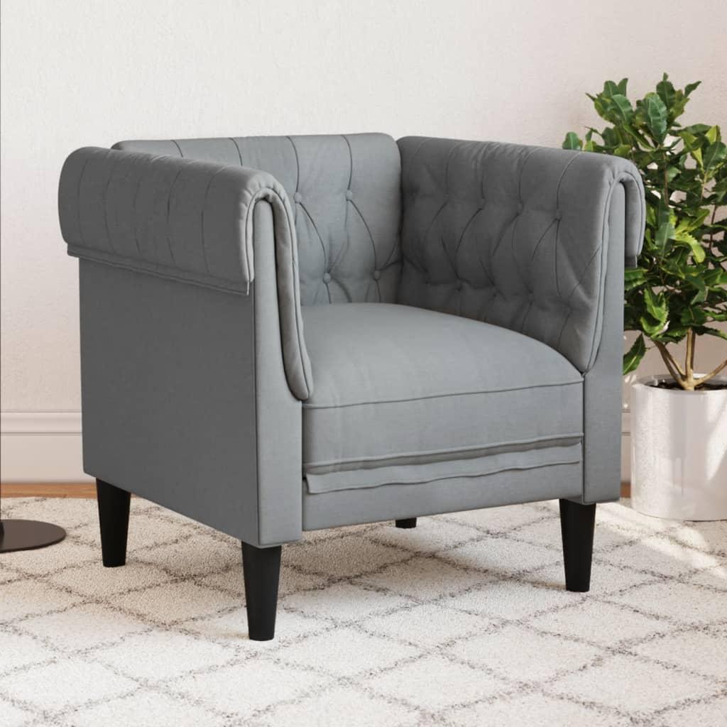 Chesterfield-sofastol stof lysegrå