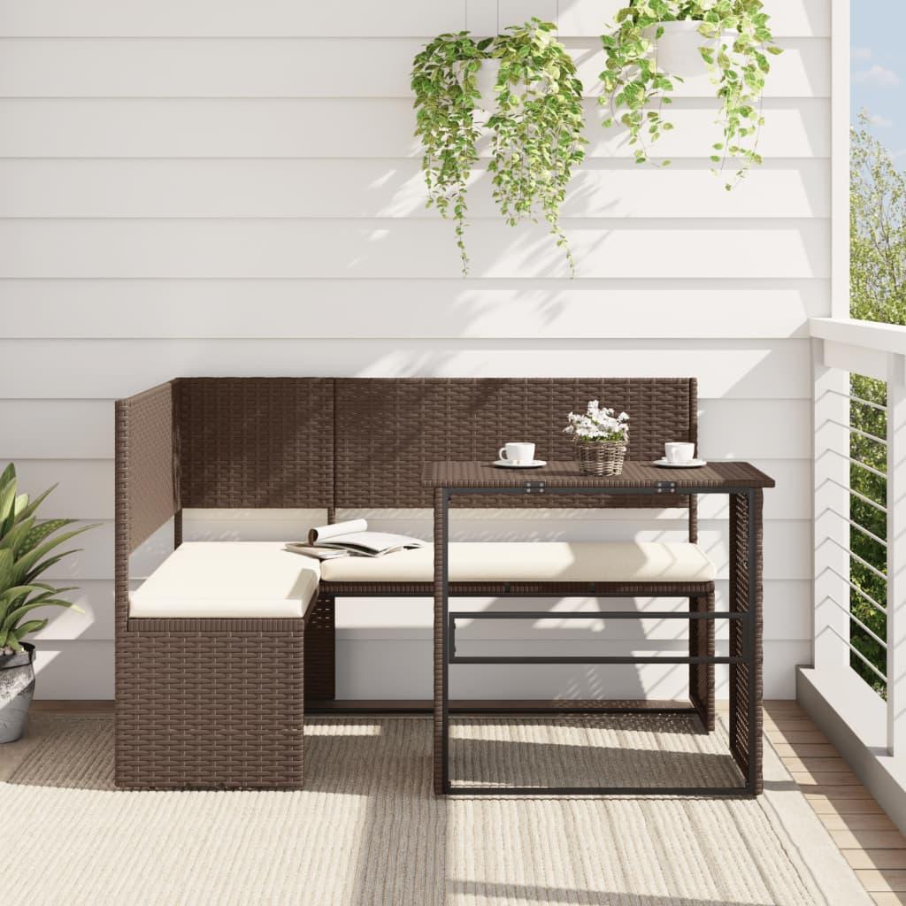 Havesofa med bord og hynder L-formet polyrattan brun billede