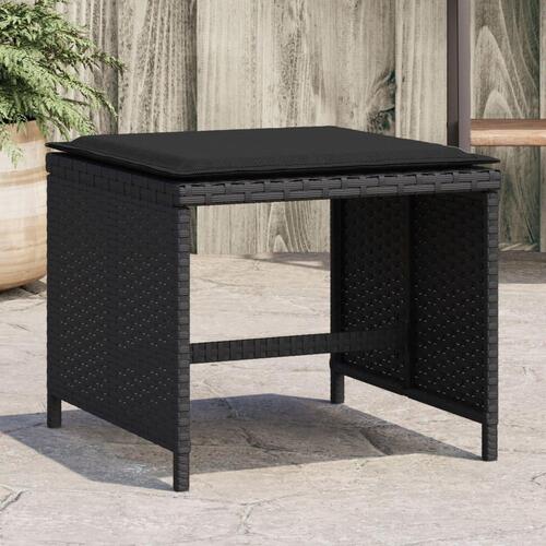 Haveskammel med hynder 4 stk. 41x41x36 cm polyrattan sort