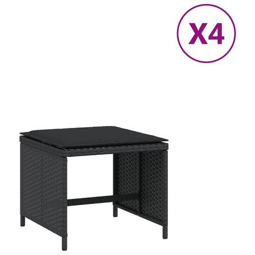 Haveskammel med hynder 4 stk. 41x41x36 cm polyrattan sort