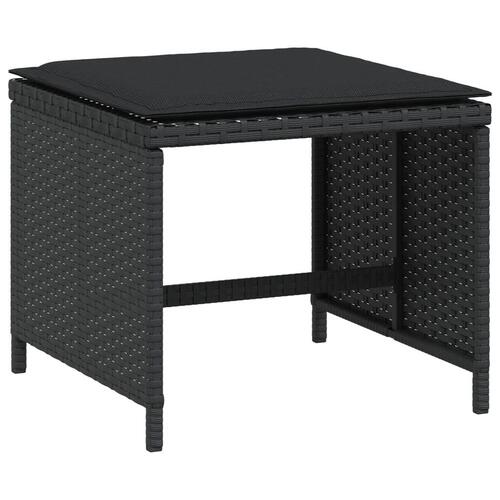 Haveskammel med hynder 4 stk. 41x41x36 cm polyrattan sort