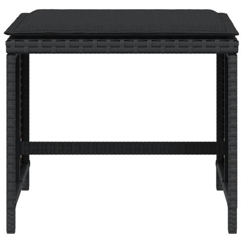 Haveskammel med hynder 4 stk. 41x41x36 cm polyrattan sort