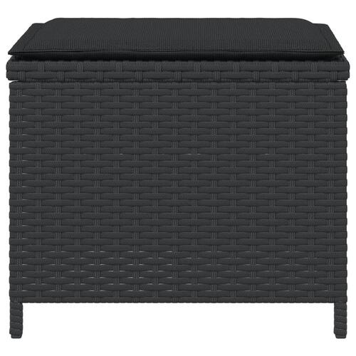 Haveskammel med hynder 4 stk. 41x41x36 cm polyrattan sort