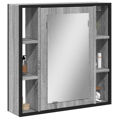 Skab med spejl 60x16x60 cm konstrueret træ grå sonoma-eg