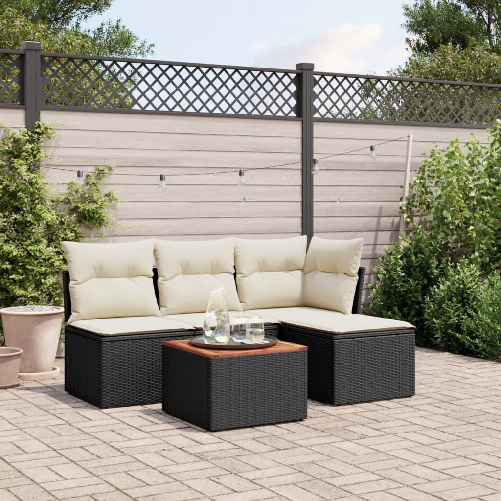 Sofasæt til haven 5 dele med hynder polyrattan sort