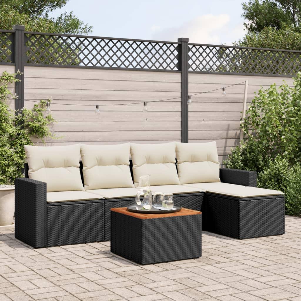 Sofasæt til haven 6 dele med hynder polyrattan sort