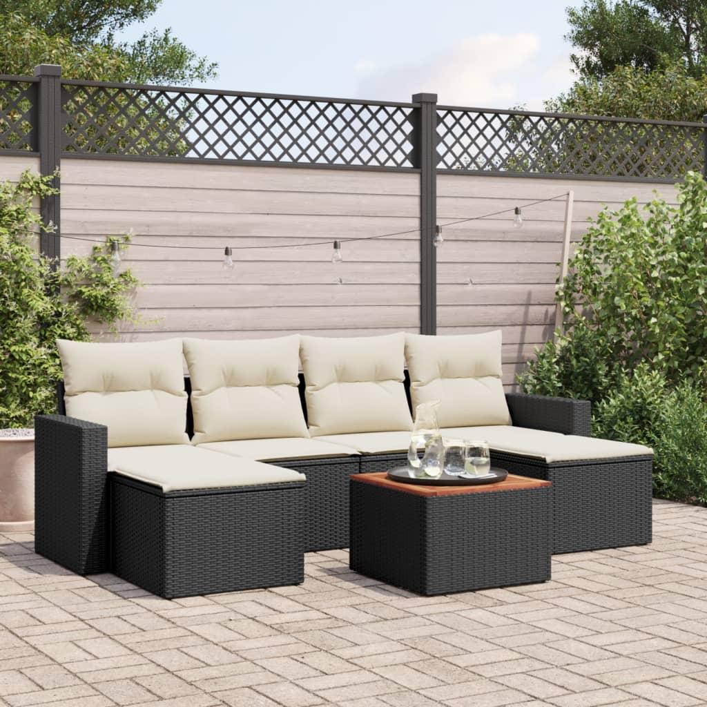 Sofasæt til haven 7 dele med hynder polyrattan sort