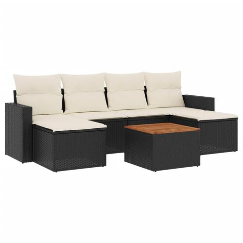 Sofasæt til haven 7 dele med hynder polyrattan sort