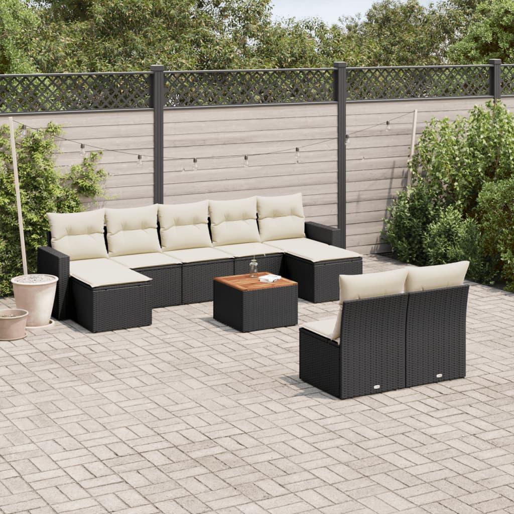 Sofasæt til haven 10 dele med hynder polyrattan sort