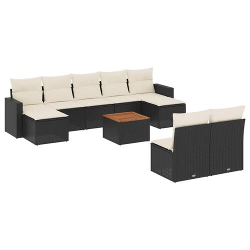 Sofasæt til haven 10 dele med hynder polyrattan sort
