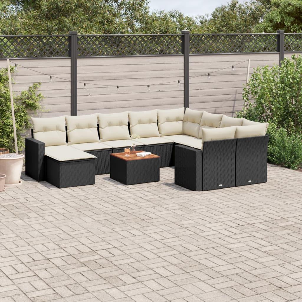 Sofasæt til haven 11 dele med hynder polyrattan sort