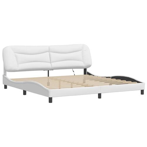 Sengeramme med LED-lys 200x200 cm kunstlæder hvid