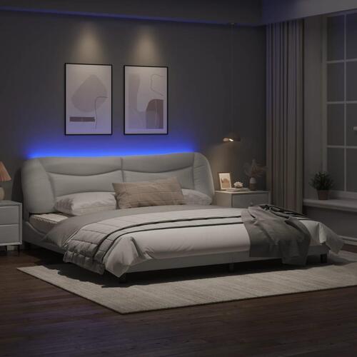 Sengeramme med LED-lys 200x200 cm kunstlæder hvid