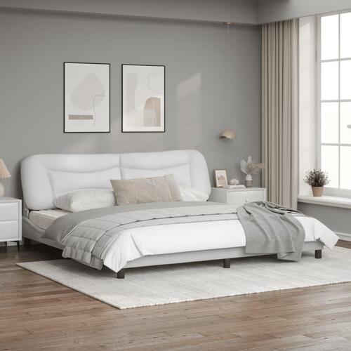Sengeramme med LED-lys 200x200 cm kunstlæder hvid