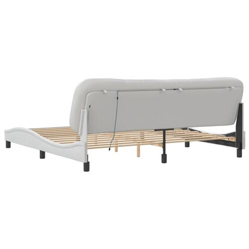 Sengeramme med LED-lys 200x200 cm kunstlæder hvid
