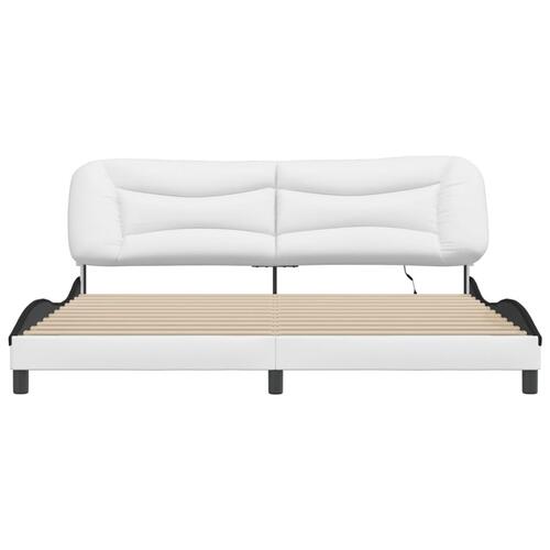 Sengeramme med LED-lys 200x200 cm kunstlæder hvid og sort