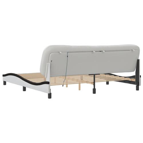 Sengeramme med LED-lys 200x200 cm kunstlæder hvid og sort