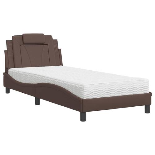 Seng med madras 90x200 cm kunstlæder brun