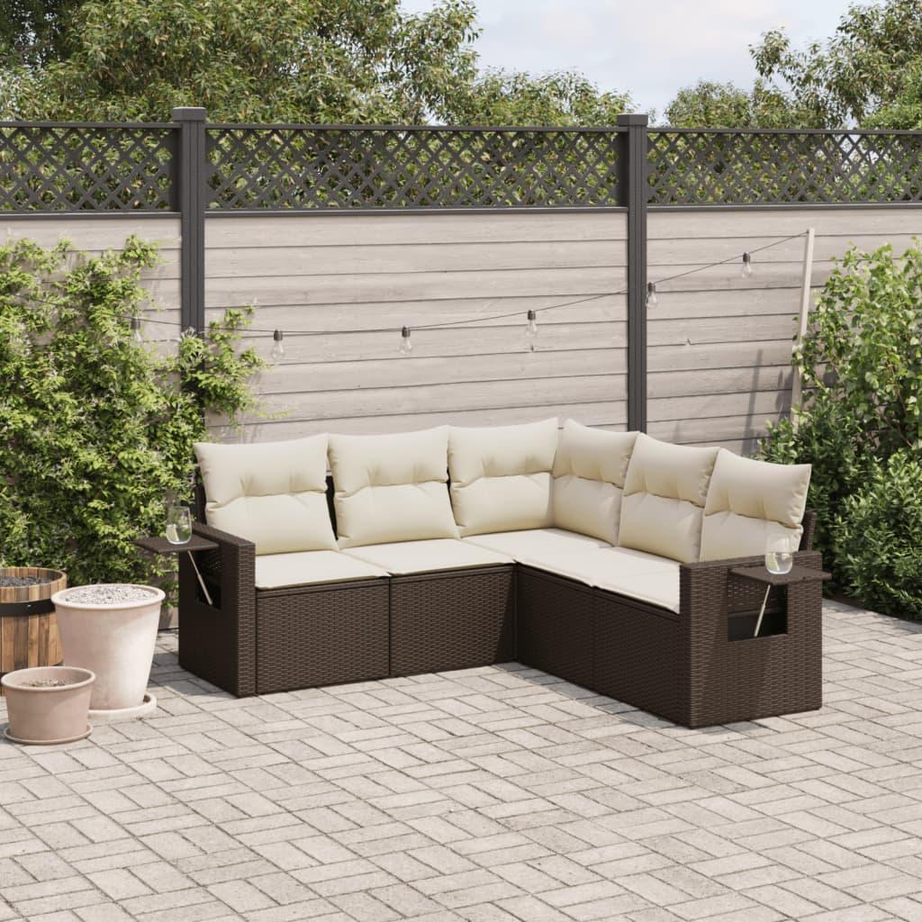 Sofasæt til haven 5 dele med hynder polyrattan brun billede