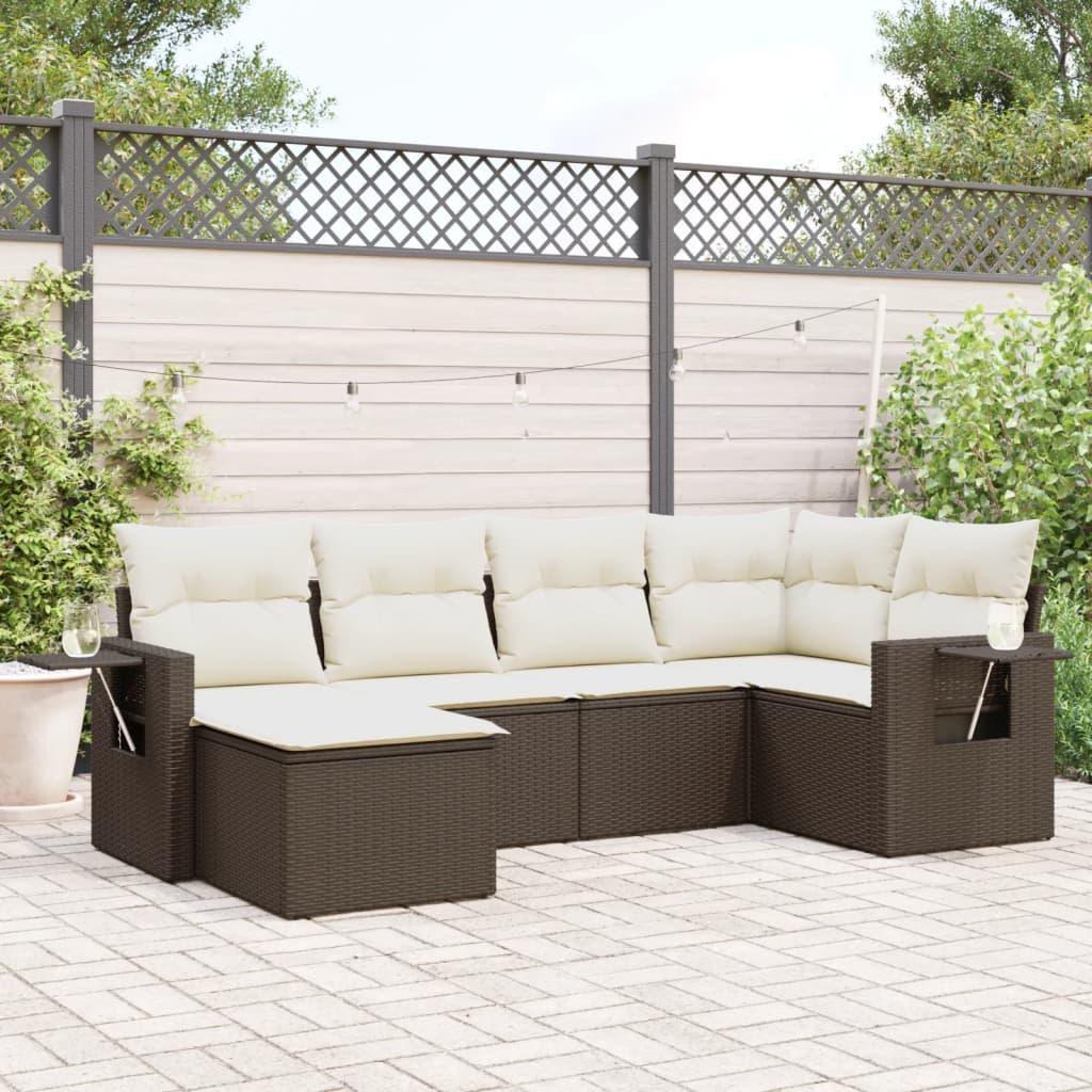 Sofasæt til haven 6 dele med hynder polyrattan brun billede