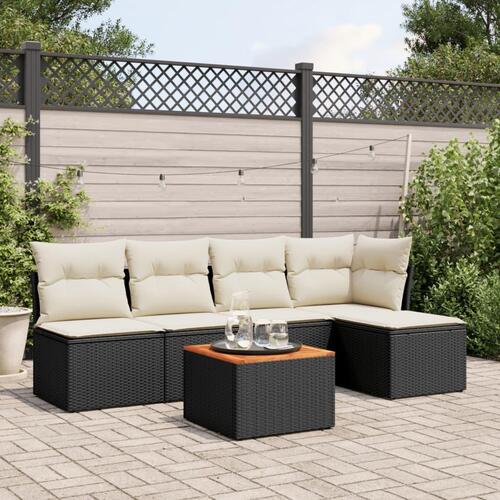Sofasæt til haven 6 dele med hynder polyrattan sort