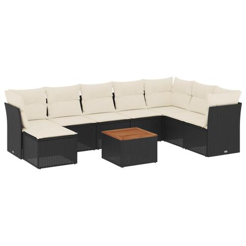 Sofasæt til haven 9 dele med hynder polyrattan sort