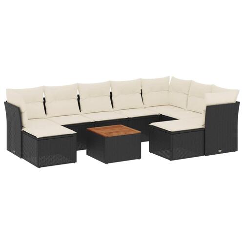 Sofasæt til haven 10 dele med hynder polyrattan sort