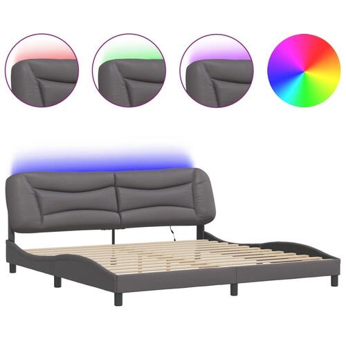 Sengeramme med LED-lys 200x200 cm kunstlæder grå