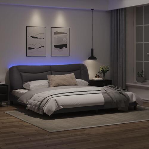 Sengeramme med LED-lys 200x200 cm kunstlæder grå