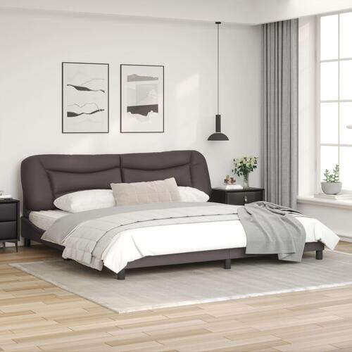 Sengeramme med LED-lys 200x200 cm kunstlæder grå